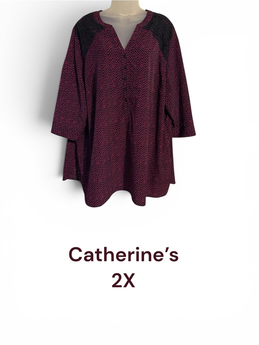 Catherine's Pink/Black Print Top with Black Lace Yoke PLUS: 2X Bin#14 - Picture 1 of 9
